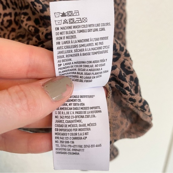 American Eagle Blouse Womens Animal Print Cropped Shirt Boho Large - Picture 6 of 10